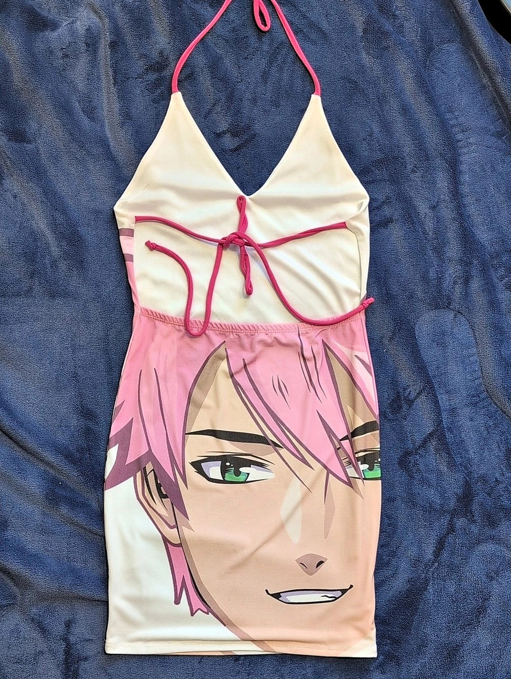 Fashion Nova D16510PD Anime Print Cami Tank Pink White Size Small Like New